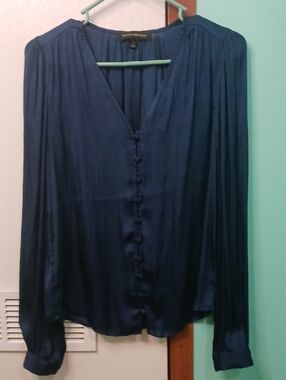 Banana Republic Deep Navy Satin-Look Button Blouse